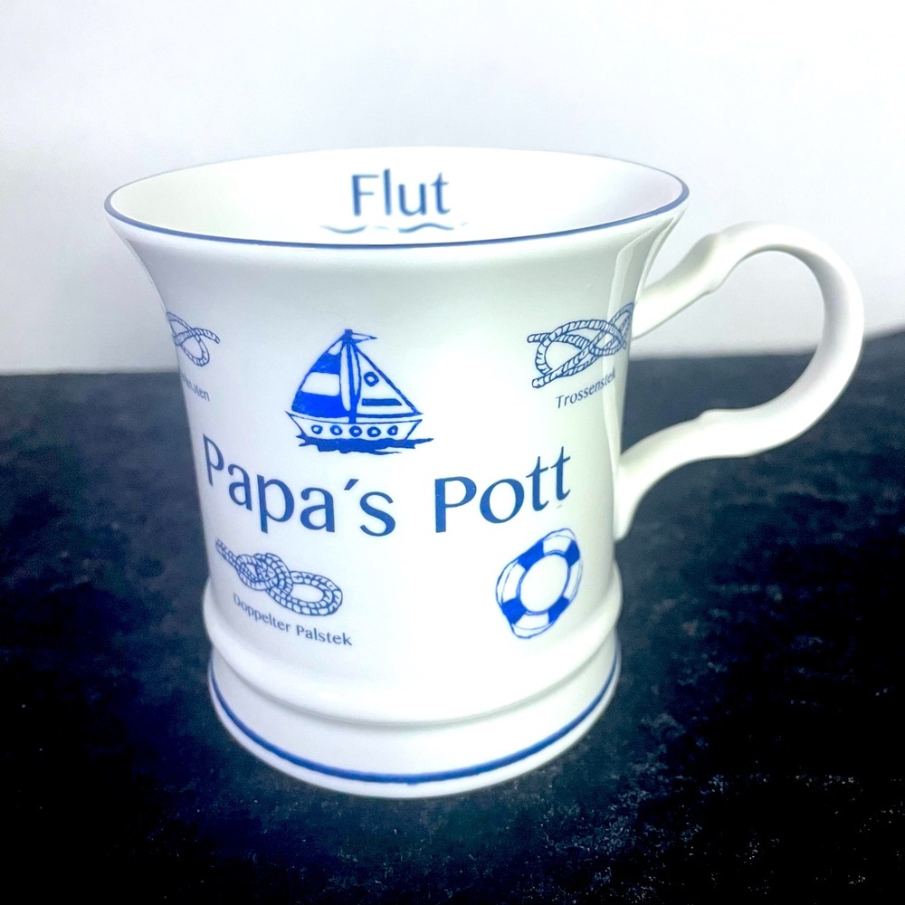 Papa’s Pott Coffee Mug German White Blue - Tide Knot Maritime Seaman Ocean Sea